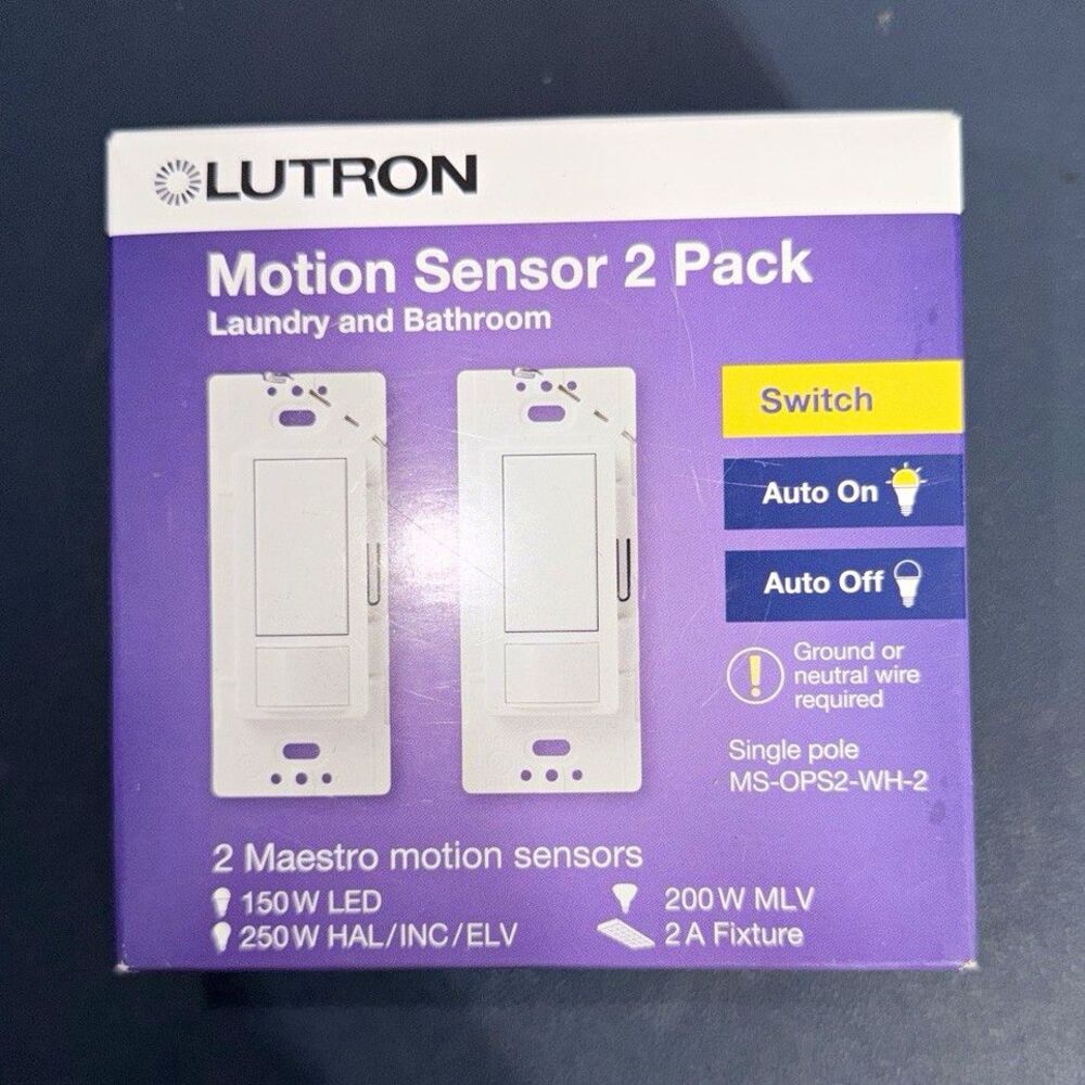 Lutron MS-OPS2-WH-2 Motion Sensor Wall Switch Auto On/Off 120V White 2-Pack
